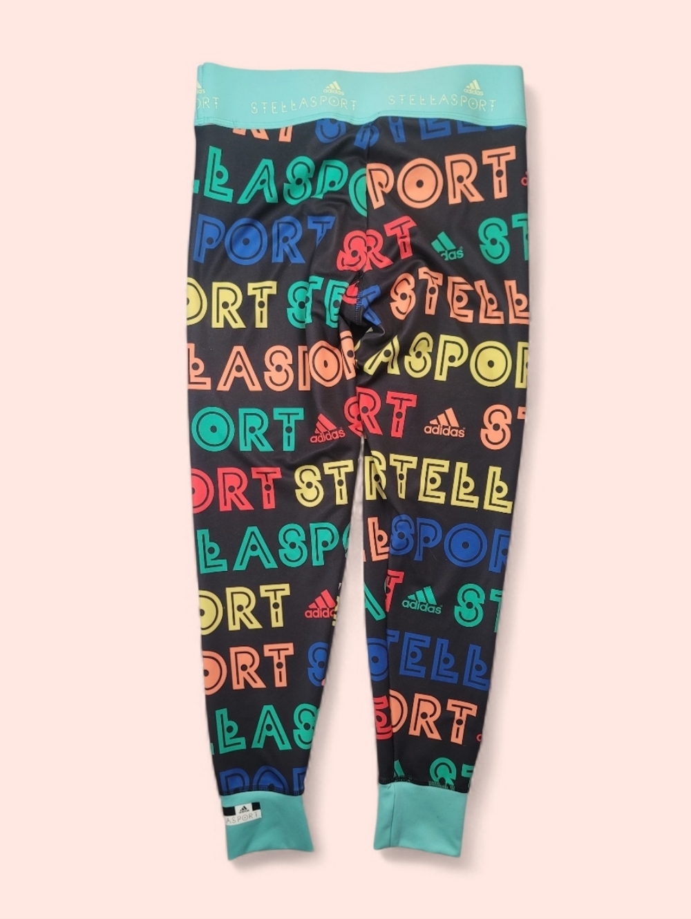 Stella McCartney Sport Adidas Colorful Spellout Rainbow Athletic Leggings Medium - Picture 2 of 6